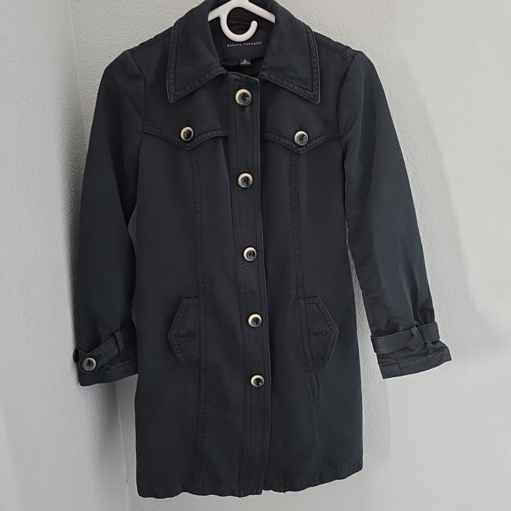 Banana Republic " vintage" 2005 long‎ trench coat Dark Navy  size Small